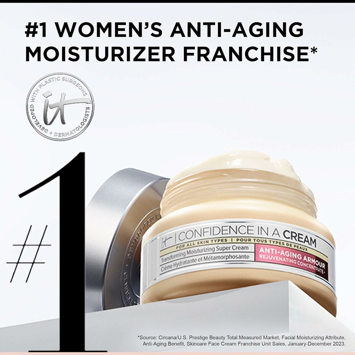 Crème visage It Cosmetics Confidence 60 ml, le #1 des hydrants anti-âge pour femmes, formule unisexe.