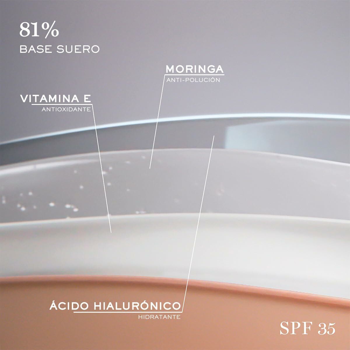 Ingredients of Lancôme Teint Idole Ultra Wear foundation: Vitamin E, Moringa, and Hyaluronic Acid with SPF 35.