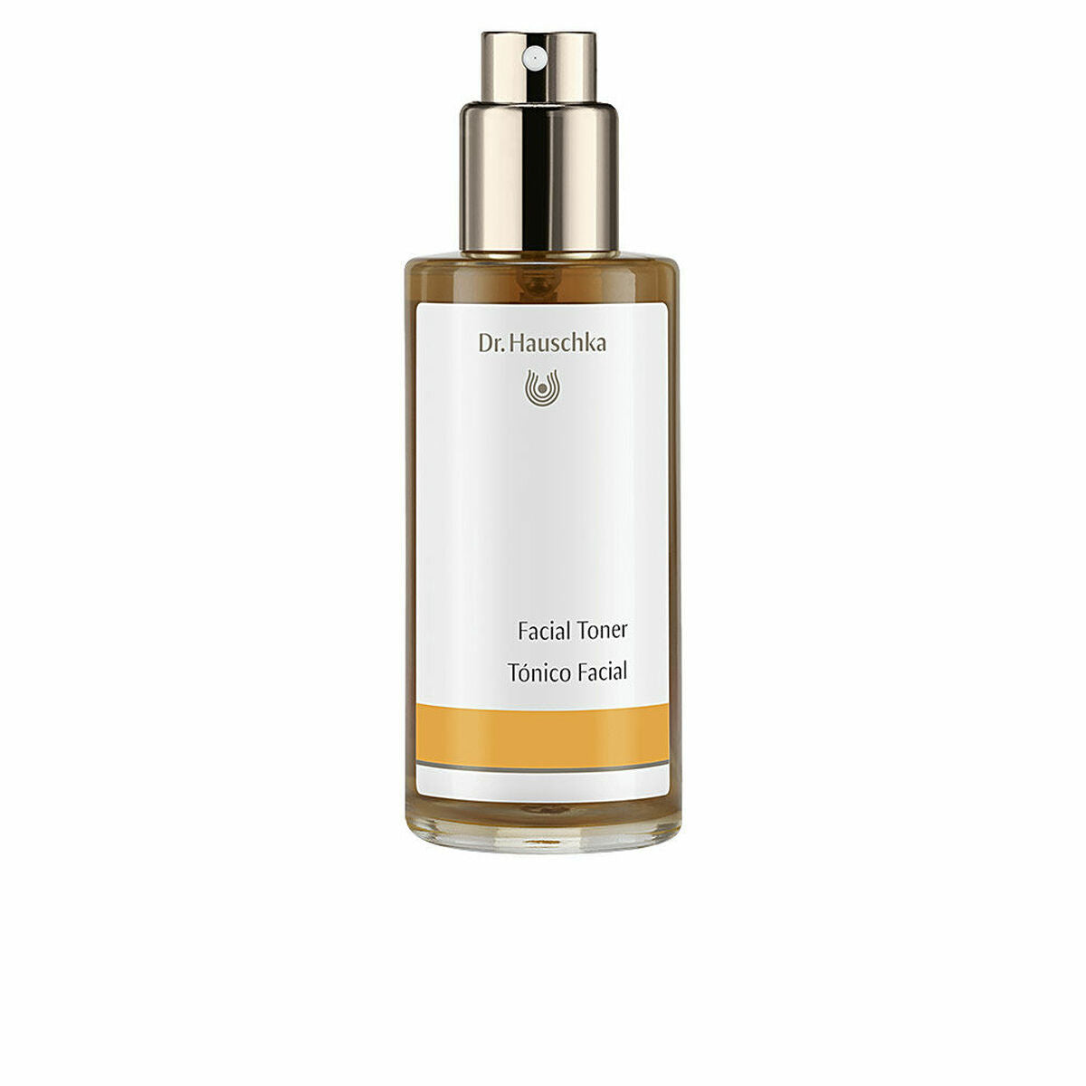 Dr. Hauschka Facial Toner 100 ml in a glass bottle with a gold cap, designed to enliven and fortify skin.