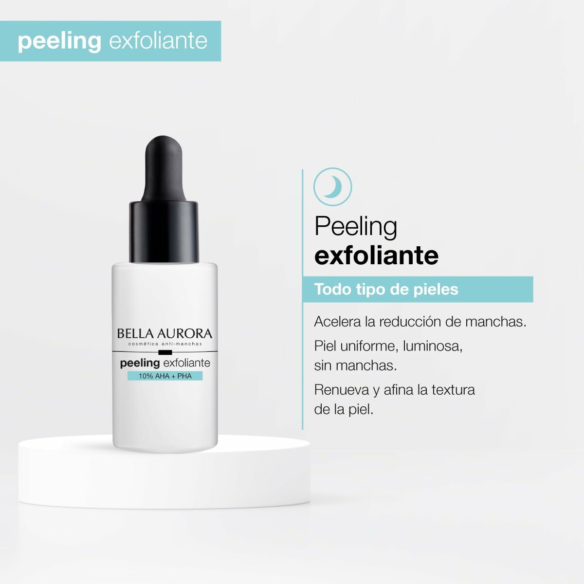 Peeling exfoliant Bella Aurora, 100% AHA, 30 ml - Gel nettoyant visage pour tous types de peaux, texture légère et uniforme.
